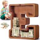 Summidate Large Wooden Piggy Bank for Kids Adults, Letter E Money Bank for Boys Girls, Personalized Initial Alphabet Bank for Coins Bills Change, Birthday and Decor