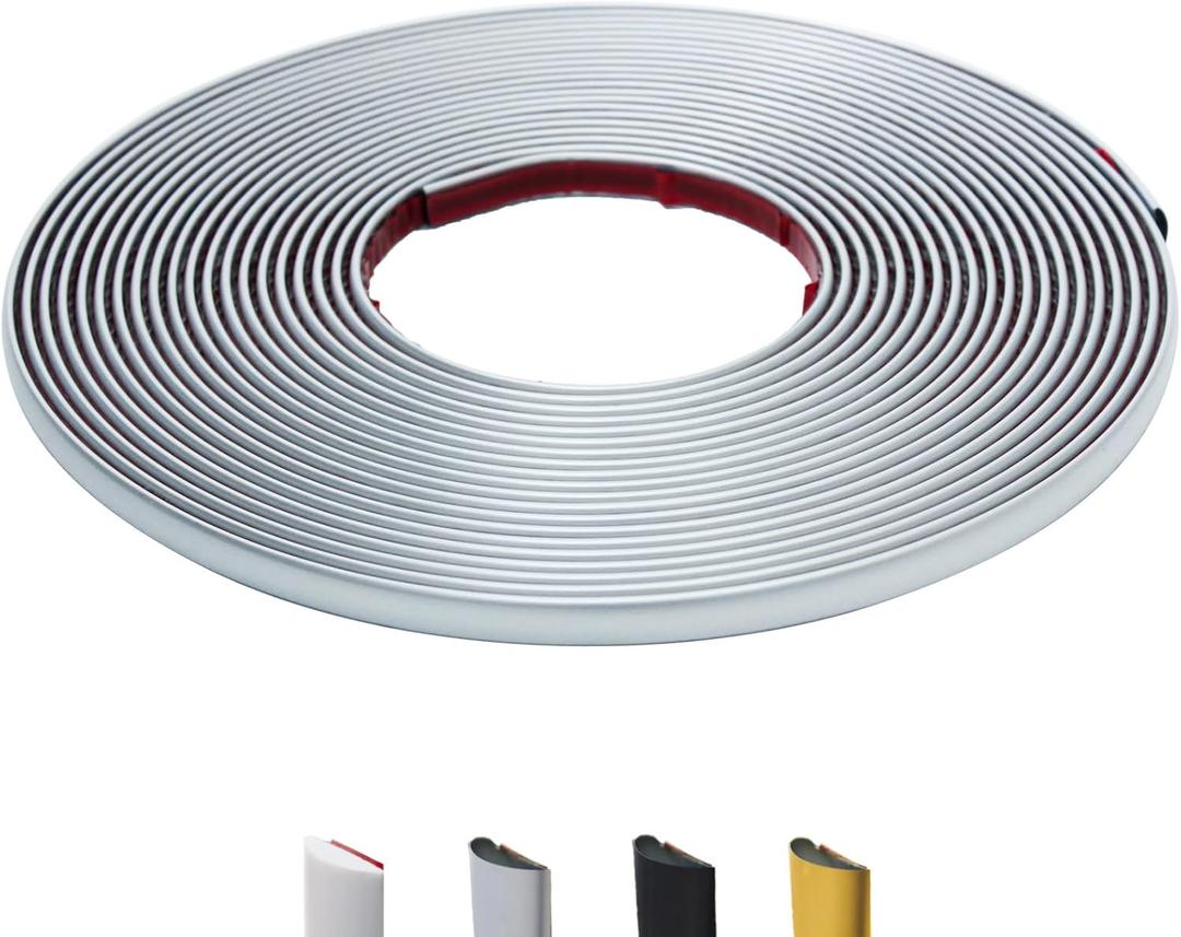 26.2 Ft Peel and Stick Wall Molding Trim, D-Shape Flexible Molding Trim Silver for Backsplash, Mirror, Wall, Window & Door Frames, Waterproof Self Adhesive Trim(W:0.4", T:0.1")
