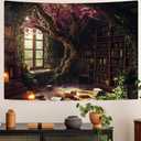 Richldeas 60x44inchs Bookshelf Tapestry Cherry Blossom Tree Tapestry Library Tapestries Reading Blanket for a Windowless Office and Dormitory Bedroom Living Room Home Decor RITAYW075 (Pink)