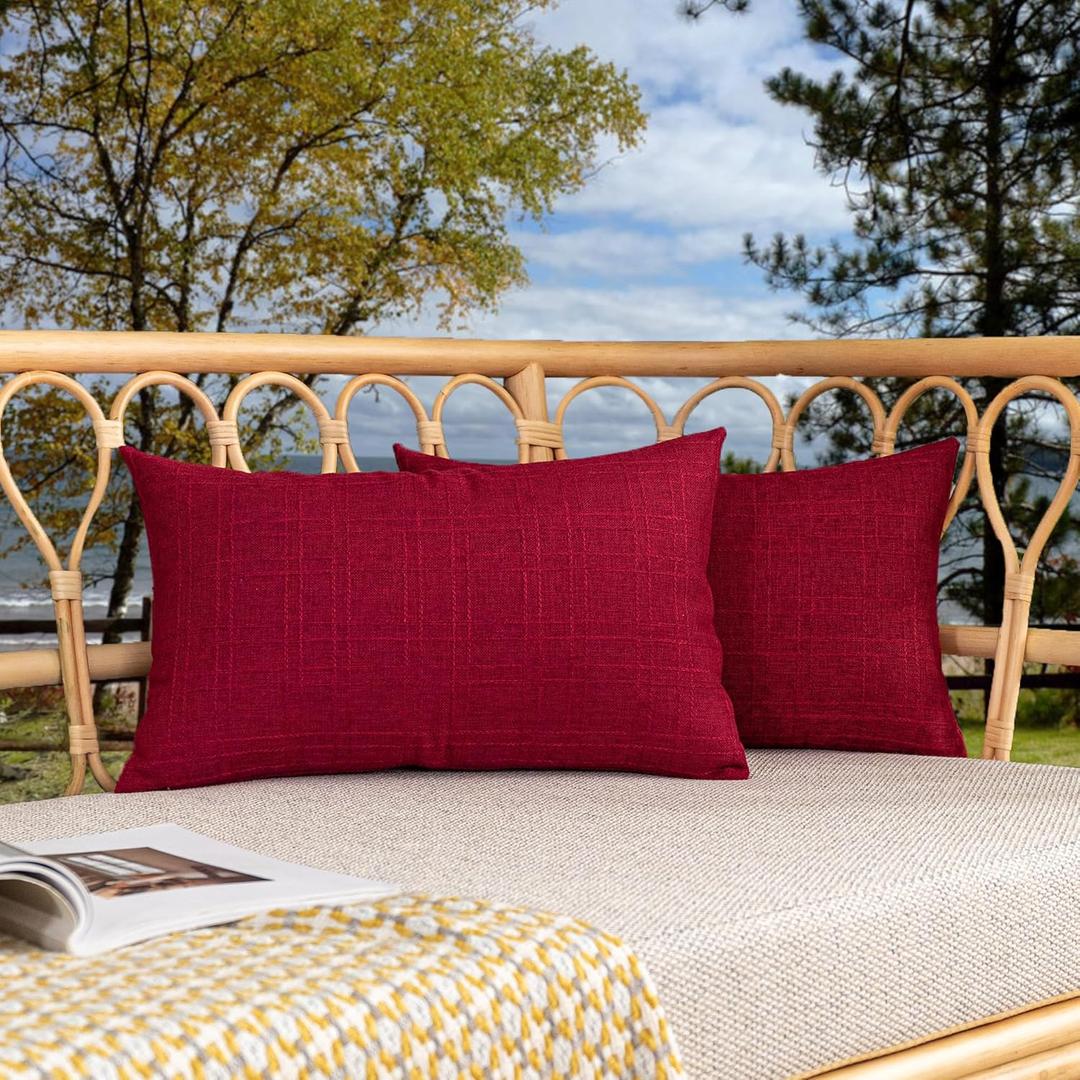 Kevin Textile Christmas Outdoor Waterproof Throw Pillow Covers Pack of 2 Decorative Square Outdoor Checkered Pillows Cushion Case Patio Pillows for Couch 12x20 inches 30x50 cm Red