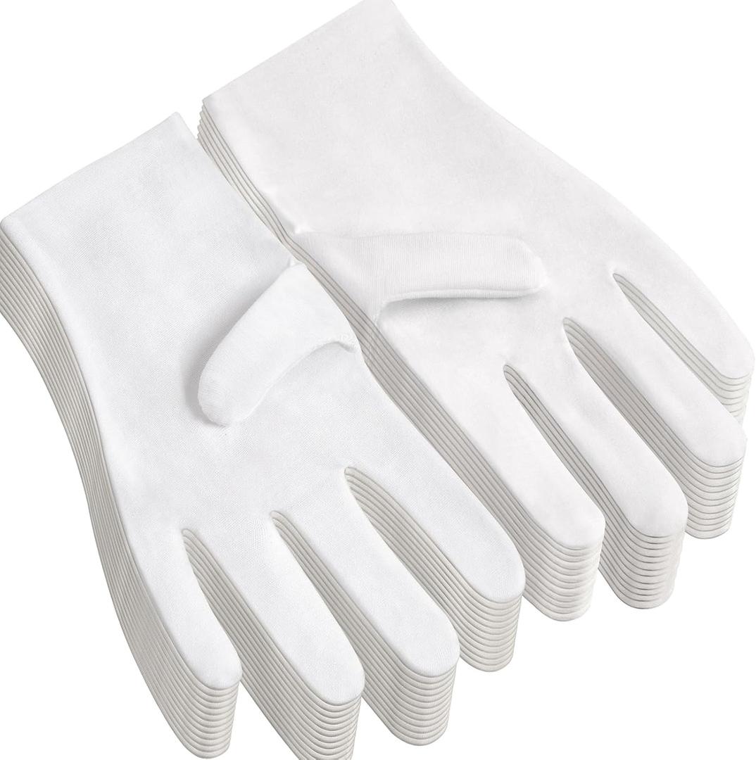 12Pairs White Cotton Gloves for Eczema and Dry Hands - Breathable Work Glove Liners - Moisturizing SPA Soft Jewelry Inspection Gloves - Stretchy Fit Cloth Gloves for Most Women