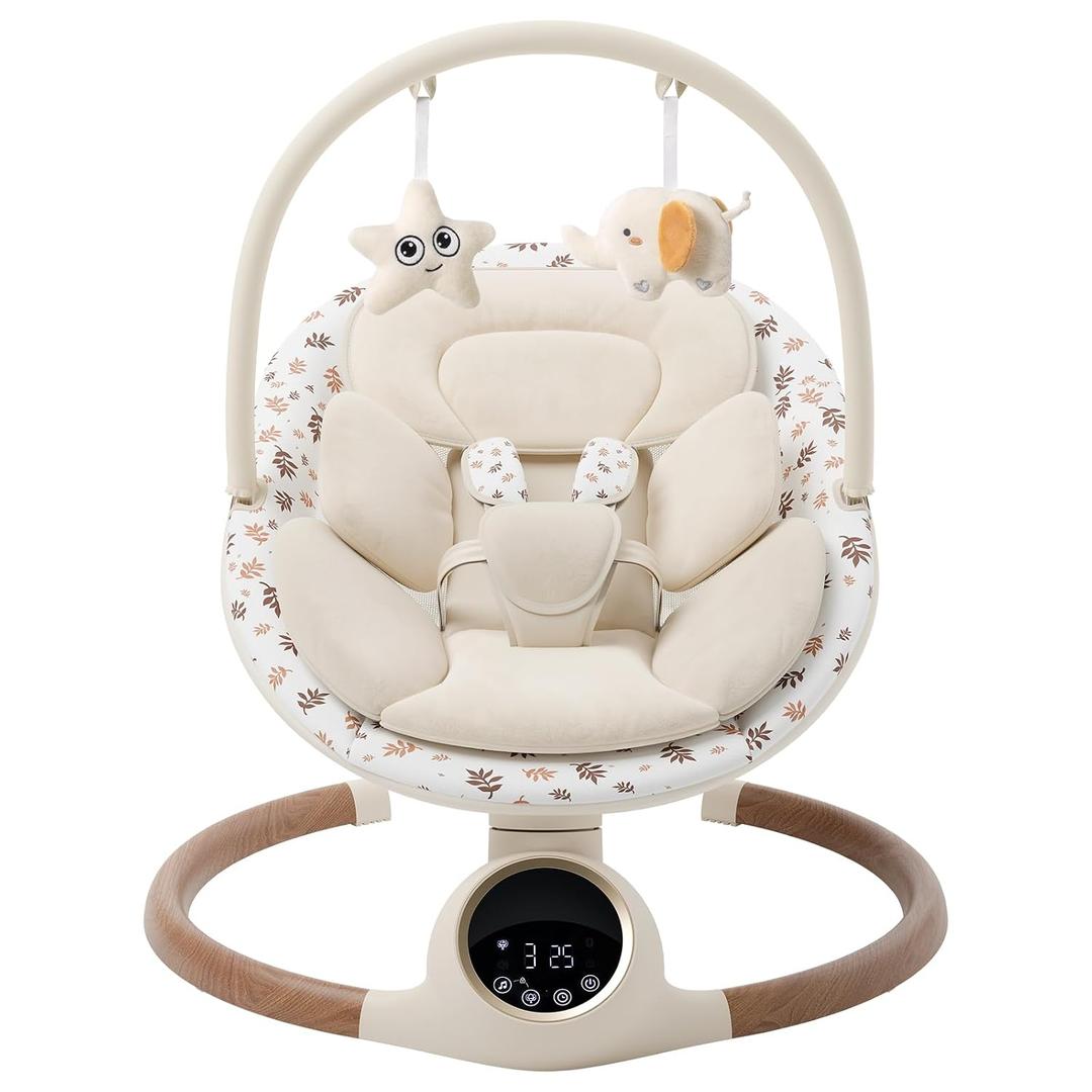 Baby Swing for Infants with 5 Point Harness, 5 Speeds Infant Swing with Soft Cushion, 10 Songs and Bluetooth Music for Newborn, Remote Control & Touch Panel Use, Multi