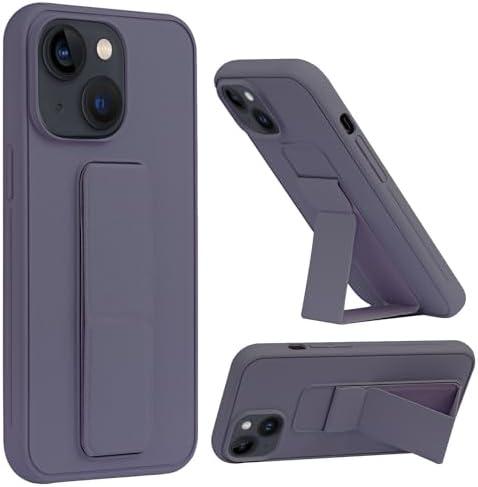 Varikke Compatible with iPhone 15 Case with Stand, Magnetic Vertical & Horizontal Kickstand Hand Strap Protective Phone Case, Candy Color Cute Thin Slim Hybrid Silicone Cover 6.1 Inch, Dark Purple