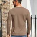 COOFANDY Mens Henley Shirts Cotton Long Sleeve V Neck Button Basic Tees Plain Casual Pullover (Brown, M)