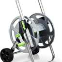 Garden Hose Reel Cart, Holds 75-150 Feet of 5/8-Inch Hose, Portable Hose Reel Cart With Wheels,Adjustable Handrail, Quick Hose Connector (Original, Silver)