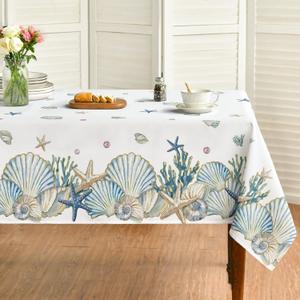 Horaldaily Summer Tablecloth 6084 Inch Rectangular, Watercolor Sealife Conch Starfish Seaweed Washable Seasonal Table Cover for Party Picnic Dinner Decor