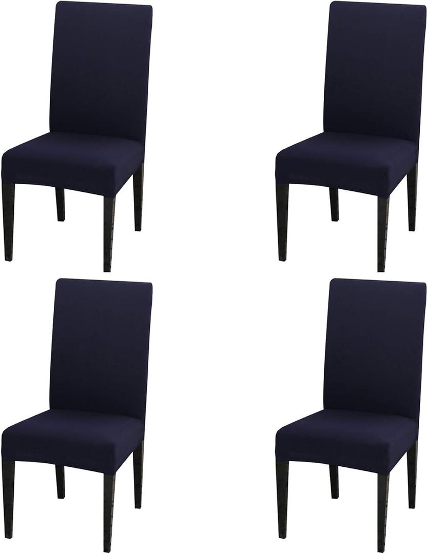 Dimatic 4 Pack Dining Chair Covers, Stretch Spandex Removable Washable Protector Chair Slipcovers for Dining Room Kitchen Hotel (Navy Blue)