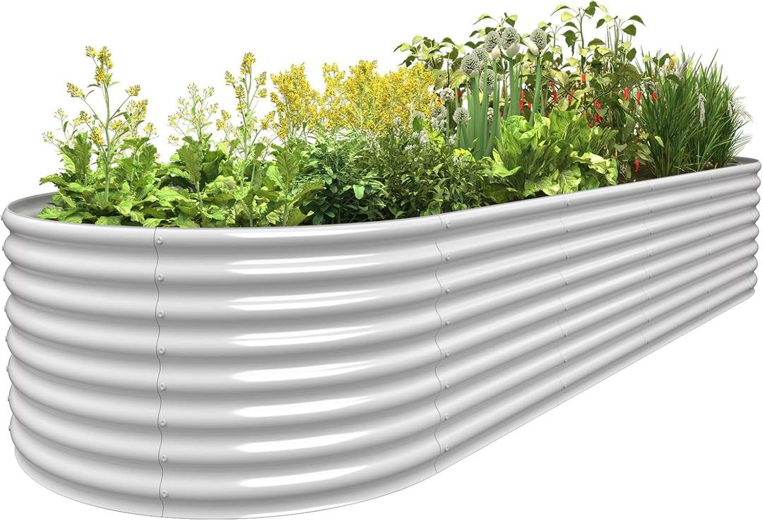 FRIZIONE Raised Bed Planter, 10FT(L)3FT(W)2FT(H), Galvanized Metal, Bottomless, Outdoor, White