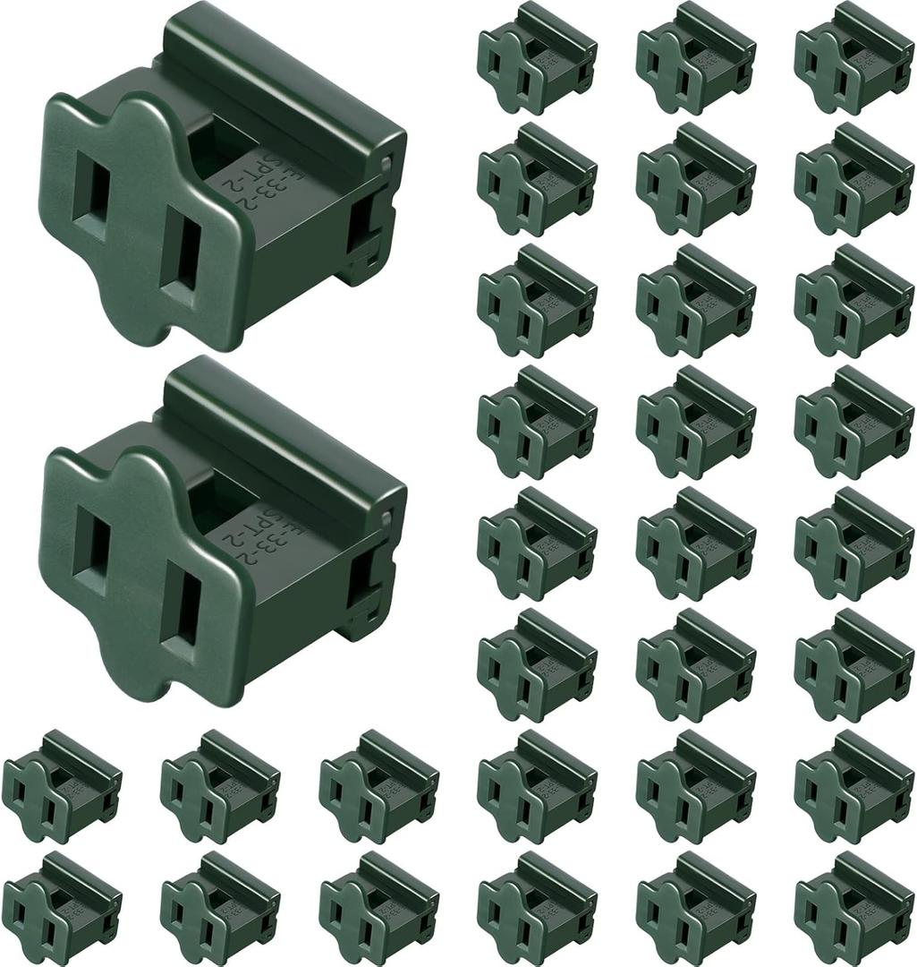 SPT-2 Christmas Light Slip Plug Vampire Plug Slide Plug Inline Zip Plug Holiday Plug Adapter for Valentine's Day Christmas Lights Design, Tail Plug (30, Green)