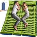 Double Sleeping Pad - Self Inflating 4" Extra-Thick for 2 Person with Pillow Built-in Foot Pump Inflatable Sleeping Mat for Backpacking, Hiking, Traveling, Tent, Portable Camping Mat (Green)