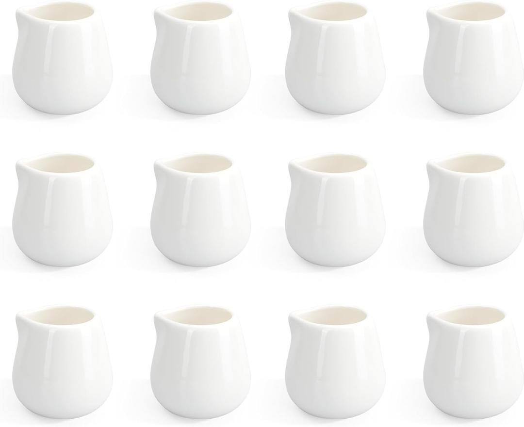 12PCS Mini Ceramic Creamer, 3 OZ Small Porcelain Creamer Pitcher, Small Syrup Pitcher, Coffee Creamer Pitcher, Creamer Dispenser, White Ceramic Pitcher for Coffee Tea Milk Sauce