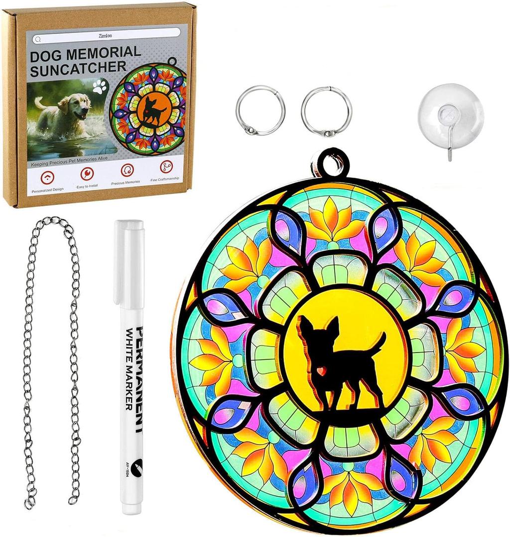Dog Memorial Suncatcher,Unique Circular Memorial Gift for Loss of Beloved Pet, Write Small Animals Name Pet Memorial Gift