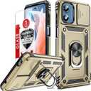 LeYi for Motorola Moto G Play Case 2024, G Play 2024 Case with Slide Camera Cover and Screen Protector, [Military-Grade] Android Cellphone Case Cover with Magnetic Ring Kickstand MotoG Play 2024, Gold