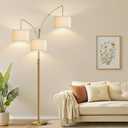 Nintiue Dimmable Floor Lamp - 3 Lights Brass Arc Floor Lamps for Living Room, 1000LM Modern Tall Standing Lamp with Linen Shades, Mid Century Tree Floor Lamp for Bedroom Office, 3 LED Bulbs Included