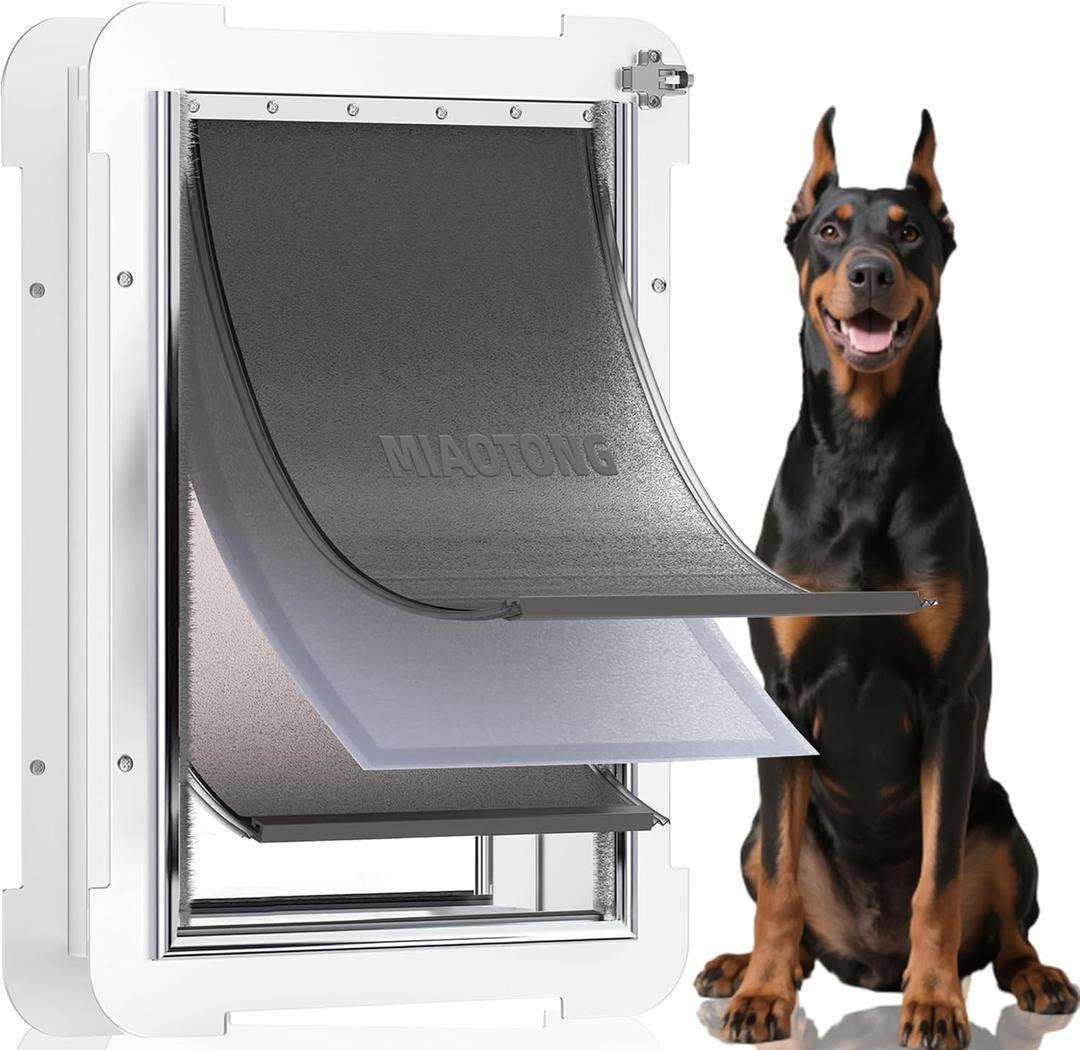 3-Flap Never Rust Extra Large Dog Door for Doors with Sliding Lock Panel, Steel Frame and Telescoping Tunnel, Extreme Weather Durable Doggy Door Pets Up to 220 Lb