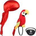 Pirate Parrot Accessory Set  Plush Shoulder Parrot, Bandana, Eye Patch & Cleaning Cloth  3-Piece Costume Kit for Kids & Adults, Halloween, Cosplay & Dress-Up (Pirate Accesories Set 3-pack)