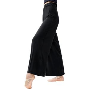 Daydance Modal Teen Girls Palazzo Pants for Dance, Wide Leg Sweatpants for Ballet, Work Out, Yoga Pink (Medium, Black)