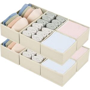DIMJ Drawer Organizers for Clothing, Set of 8 Fabric Closet Organizers and Storage, Dresser Organizers, Drawer Dividers for Baby Clothes, Socks, Belt, Tie (Beige) DIMJ Drawer Organizers for Clothing, Set of 8 Fabric Closet Organizers and Storage, Dresser Organizers, Drawer Dividers for Baby Clothes, Socks, Belt, Tie (Beige)
