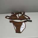 Women Brazilian Bikini Swimsuit Two Piece Tie Knot Bathing Suits Halter Triangle Cheeky Thong Bikini Sets (Medium, Coffee)