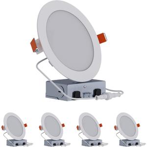 HALO HLB 6 inch LED Recessed Lighting Canless Dimmable Wet Location Selectable Lumens and Selectable Color 27/30/35/40/5000K 4-Pack Indoor Outdoor Soffit Ceiling Lights HLB6LSFS5-4PK