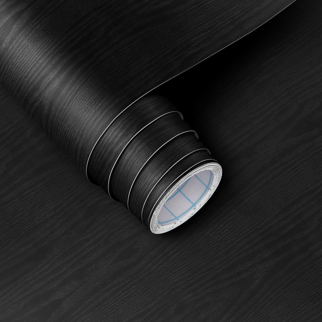 Vinjiasin Peel and Stick Wallpaper Black Wallpaper Black Wood Contact Paper Self Adhesive Removable Wood Wall Paper Waterproof Vinyl for Countertop Cabinet Desk Furniture Decorative 23.2" x 118"