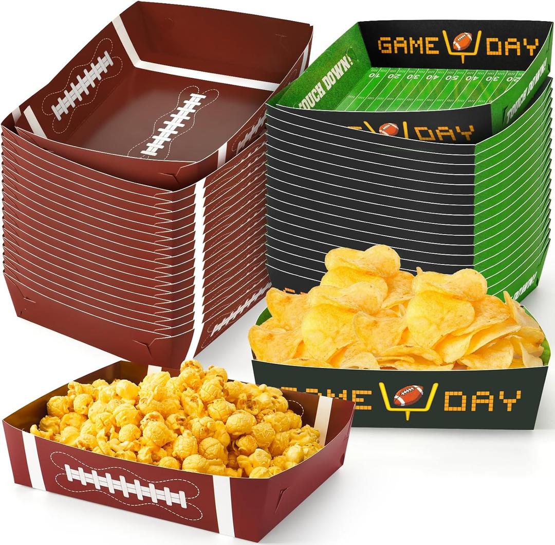 36Pack Football Party Decorations Large Football Food Plates Football Paper Snack Tray Disposable Bowls Football Theme Party Favors for Gameday Carnivals Sport Game Events Birthday Party Supplies