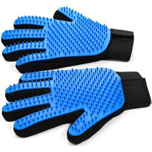 Pet Hair Removal Glove for Dogs & Cats, 2-in-1 Deshedding Brush & Massage Mitt - Grooming Gloves for Shedding Control, Bathing and Washing, Safe for Short/Long Hair Pets 2-Pack (Blue)