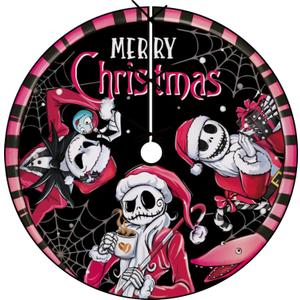 Jack Merry Christmas Tree Skirt, 48 Inches Lace-up Snake Black Xmas Tree Skirt, Funny Winter Holiday Party Indoor Decoration Home Decor