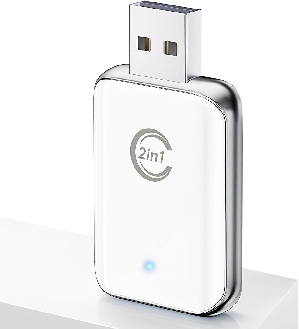 Wireless Carplay Adapter for iPhone, Convert Wired Car Play to Wireless, 2 in 1 Plug and Play Mini CarPlay and Android Auto Adapter for iOS 10 Android 11 and Above, Cars with Built-in Carplay (White)