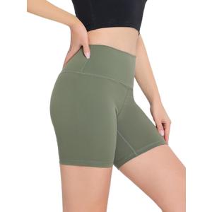 High Waist Yoga Shorts for Women 6" Biker Shorts Gym Fitness Athletic Workout Running Shorts for Volleyball Spandex (Green, S)