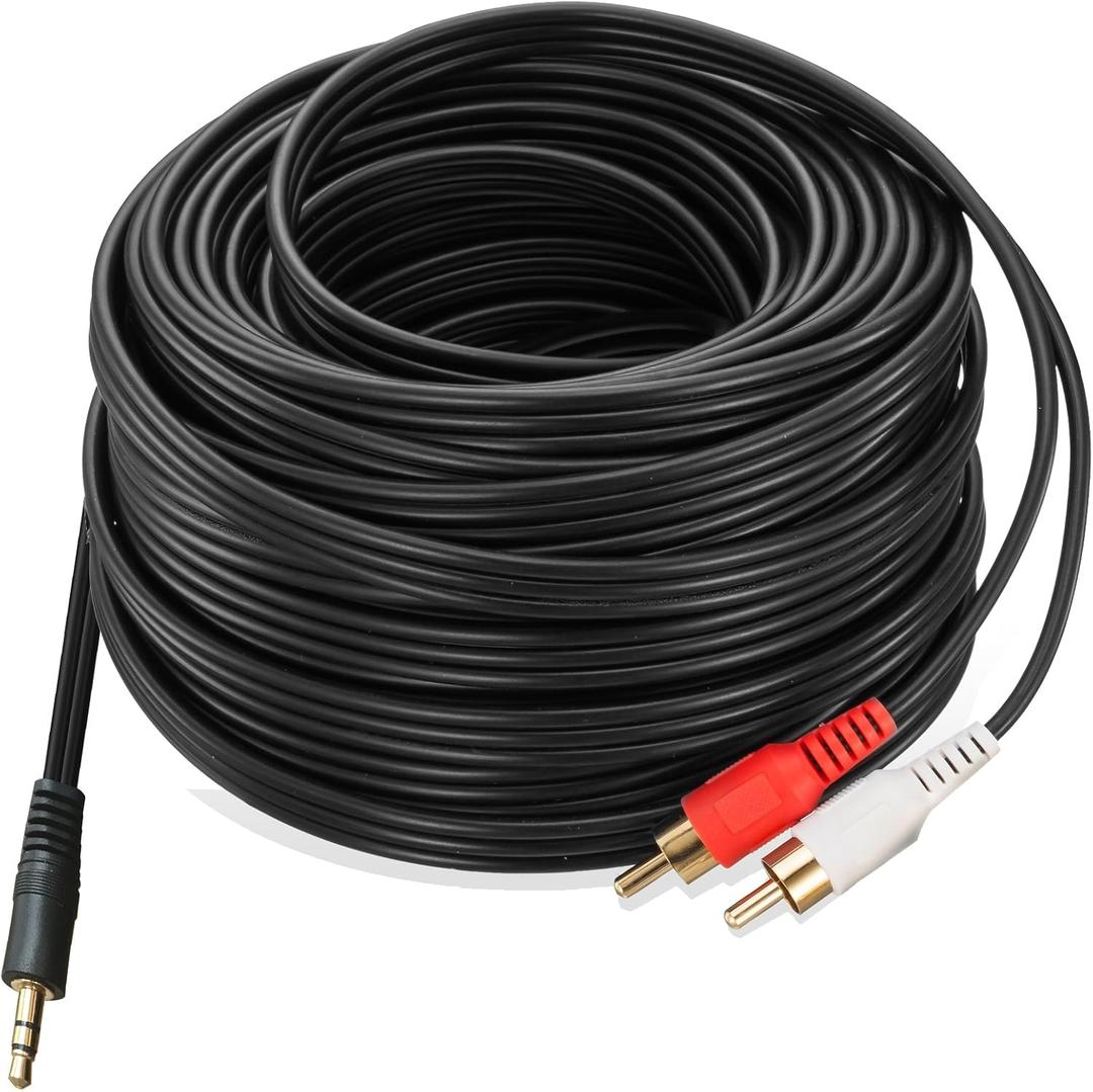 2RCA Aux Audio Cable 30 Feet,3.5mm Aux to 2RCA Male Stereo Audio Y Cable