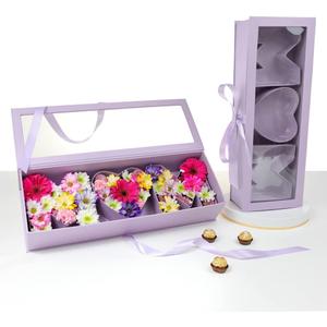 UNIKPACKAGING MOM Flower Gift Letter Shaped Fillable Box, with Plastic Liner, Size 22 x 8 x 4 inches, for Luxury Style Flower and Gift Arrangements (Lavender)