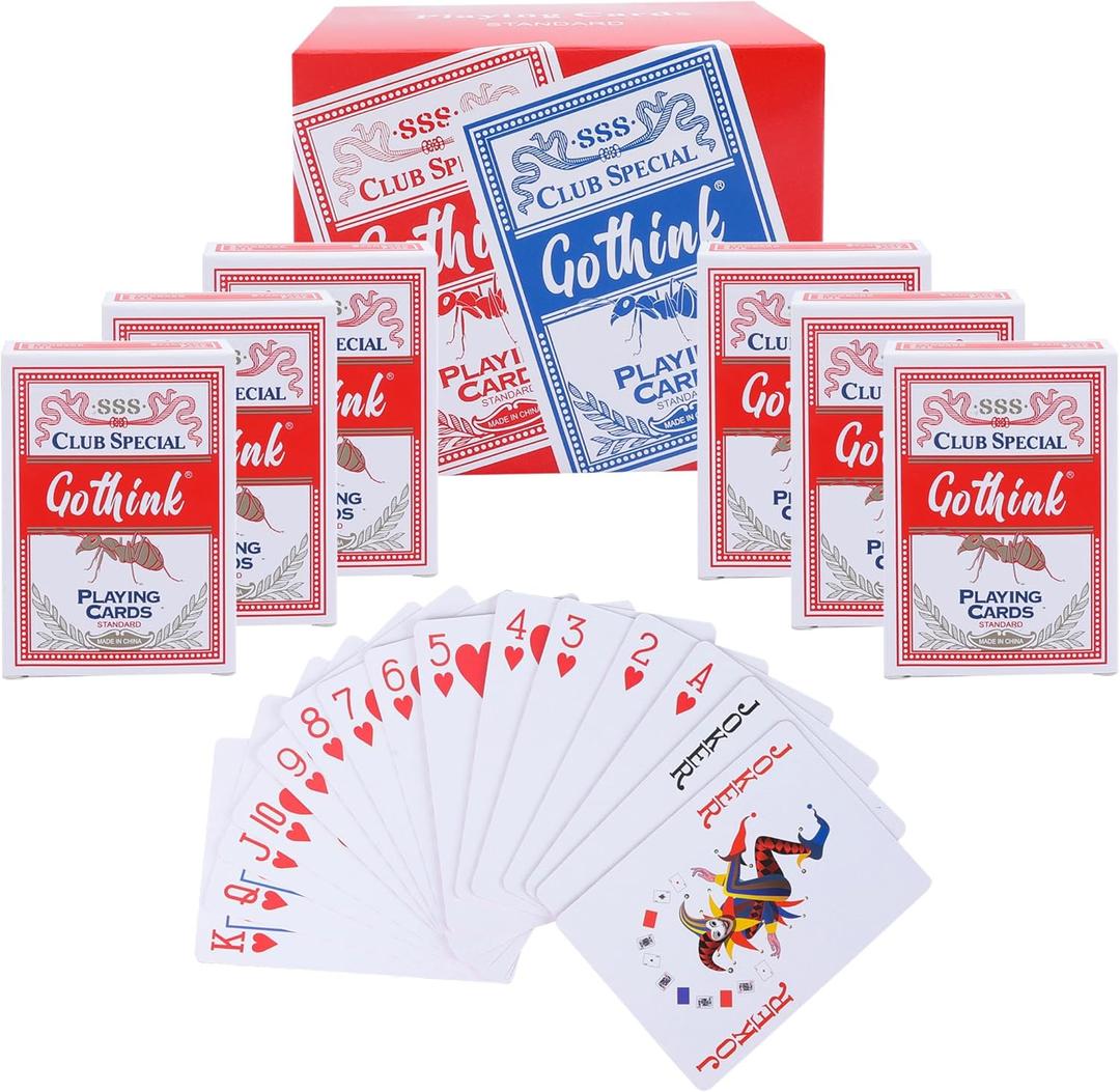 GOTHINK Playing Cards, 6 Pack, 6 Red Decks of Cards, Poker Size, Standard Index, for Texas Hold'em, Blackjack, Euchre, Canasta Card Game, Casino Grade Poker Cards