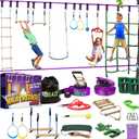 Ninja Warrior Obstacle Course for Kids Workout Equipment, 2 x 55ft Slacklines with 10 Weatherproof & Durable Ninja Kids Toys - Ninja Course for Kids Outside , Kids Obstacle Course Backyard