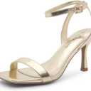 Shoe Land Women’s High Heel Sandals | Strappy Slingback Heels with Square Open Toe | Ankle Strap Dressy Stilettos for Wedding, Party & Evening Events, Size 8.5