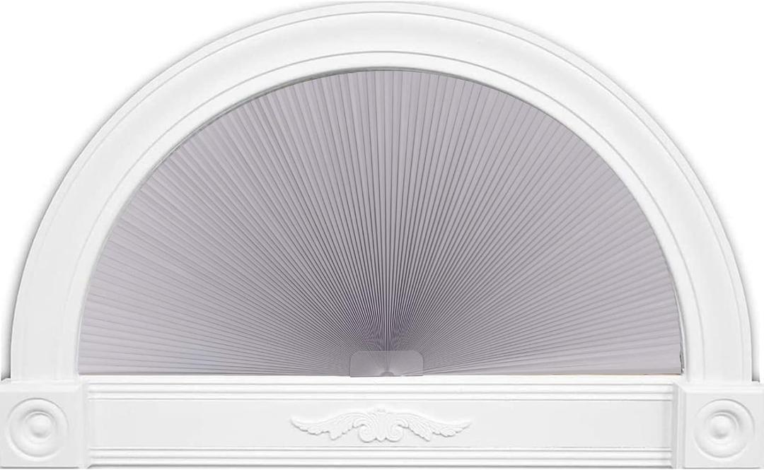 LUCKUP Arch Window Light Filtering Shades, Half Circle Round Pleated Blinds (Radius: 24") Dual Color Semi Circular Cellular Curtains, Easy Cut and Install,Grey-White