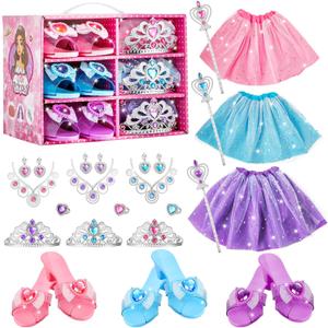 Princess Dress Up Sets for Girls 4-6, Costumes Set with Princess Dresses, Shoes and Accessories, Kids' Dress Up Play Toy for 3 4 5 6 Year old Toddler Girl Birthday Gift