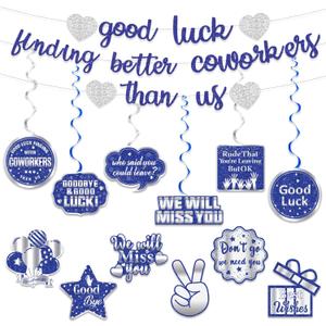 Pre-Strung Glitter Good Luck Finding Better Coworkers Than Us Banner, Blue Silver Going Away Party We Will Miss You Decorations, Great for Goodbye Farewell Job Change Party