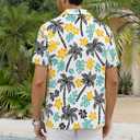 ASTRYON Hawaiian Shirt for Men Short Sleeve Floral Palm Button Down Tropical Vacation Beach Shirt (US, Alpha, Medium, Regular, Regular, White and Yellow and Blue) (M)
