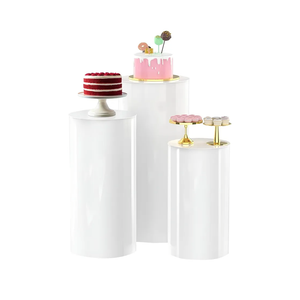 White Cylinder Pedestal Stands - 3 Pieces - White Party Cylinder Table for Wedding Party or Babyshower - Party Decor - 35.4''(L),29.5''(M),23.6''(S)