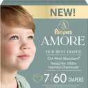 Pampers Amore, Size 7 (26-50 lbs), 60 Count, Our Best Diaper Hypoallergenic & Fragrance Free, Up to 100% Leakproof, Soft as Cashmere