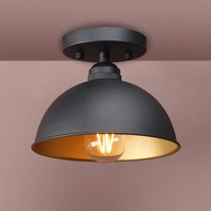 Yosoan Semi Flush Mount Indoor Ceiling Pendant Light, 1-Light Vintage Industrial Modern Metal Edison Chandelier Lamp Fixture Lighting, 8.1" Bowl Metal Shade Kitchen Bedroom Island Hallway Porch(Black)