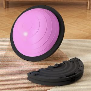 Vtory Foldable Balance Ball, Upgrate Half Ball Balance Trainer, 1300 lbs Capacity Stability Ball, 23.5 Inch Yoga Half Ball, with Resistance Band & Foot Pump, No-slip Blue Pink