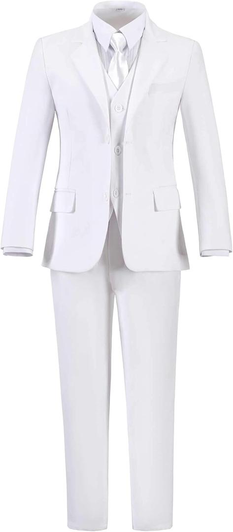 Toddler Boys Suit Kids Formal Dresswear Prom Tuxedo Children's Slim Fit Suits (5T, White 5pc)