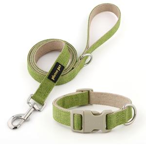 Plutus Pet Cotton Hemp Dog Collar and Leash Set, Adjustable Collar for Small, Medium, and Large Dogs, Heavy Duty and Soft on Skin, Green, XS