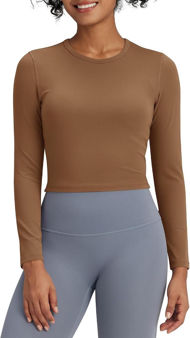 G4Free BareFeel Long Sleeve Workout Tops for Women Slim Athletic Gym Yoga Shirt Cropped Basic Tight Shirt (S)
