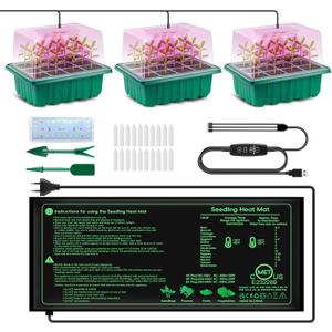 Verdenu 3PK Seed Starter Kit with Grow Light and Heat Mat, 36-Cells Indoor Large Seed Starter Tray with Humidity Dome, Adjustable LED Lighting for Seed Germination, Propagation of Vegetables