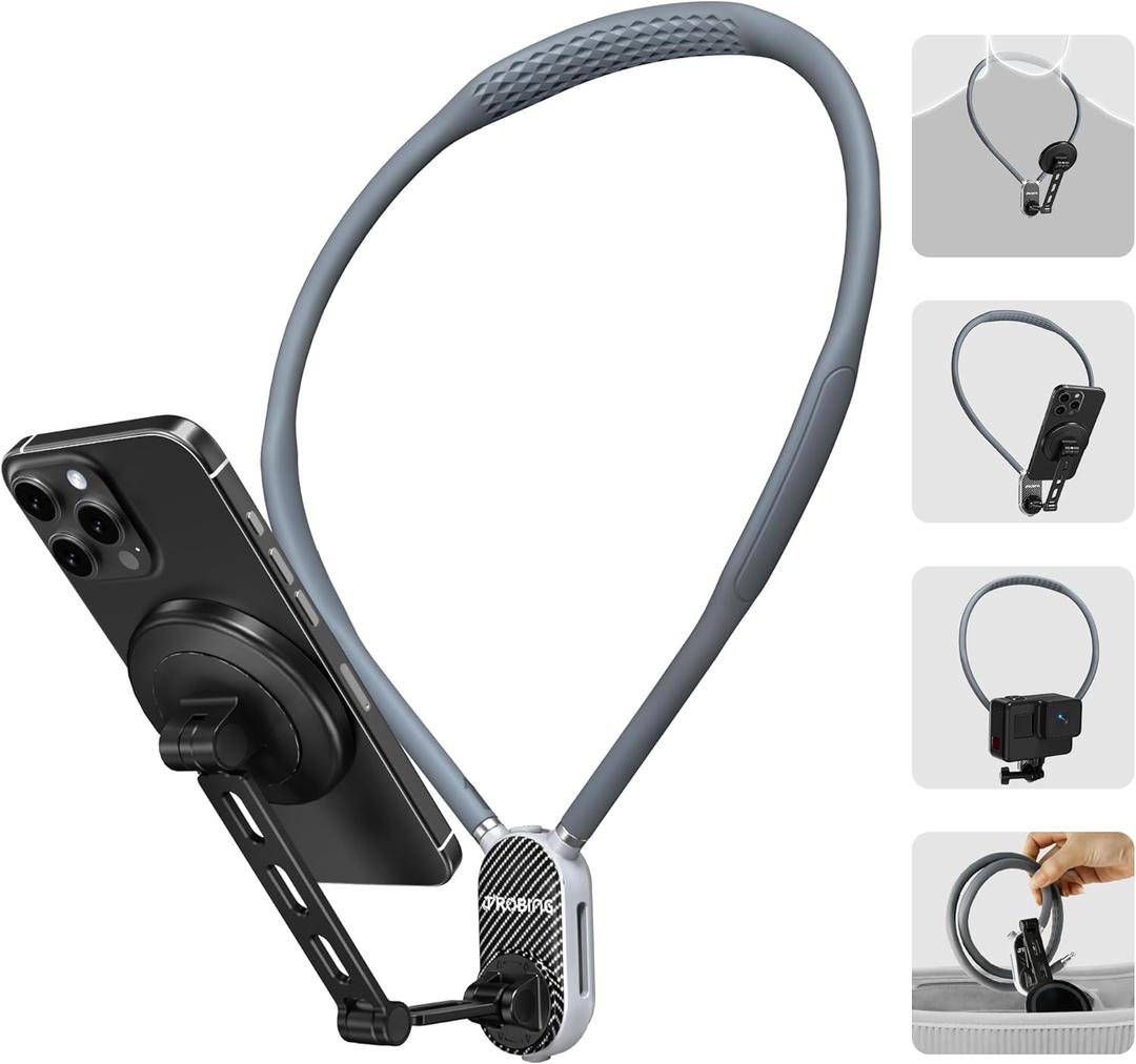 Magnetic Neck Phone Holder for Recording, Hands-Free POV/Vlog Video Filming, Content Creator Essentials for Indoor/Outdoor, Cooking/Riding, 4 in 1 Neck Mount for iPhone Cell Phone Android (650mm)