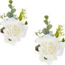 White Rose Wrist Corsage, Pack of 2 PCS Wedding Bridal Wrist Flower Corsage Hand Flower Artificial Silk Rose Decor for Prom Party Wedding