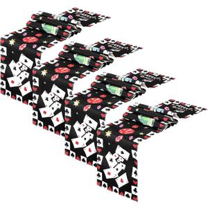 Kingdder 4 Pcs Casino Theme Party Decorations Linen Poker Table Runners 13" x 72" Tablecloth Las Vegas Casino Night Party Decorations for Card Game Bachelorette Birthday Supplies (Elegant Style)